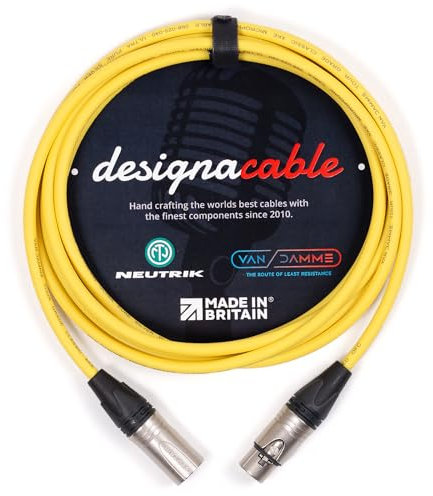 designacable.com 10m - Yellow Balanced XLR to XLR Cables - Handmade in the UK using Van Damme XKE Microphone Cable & Neutrik Female NC3FXX & Male NC3MXX XLRs.