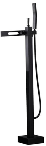 BiaoTeng Robinet de Baignoire Ilot Autoportante Robinet Cascade Chaud et Froid Rotation 360° Robinet Sur Pied Baignoire Ilot Mitigeur Baignoire Ilot Noir