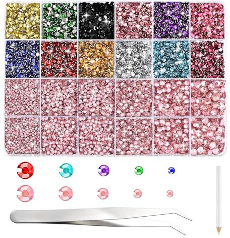 NACHLYNN 35700 Pcs Resin Rhinestones Kits Colorful & Light Pink Flatback Round Jelly Rhinestones with Tweezers Pen 2-6mm Bedazzling Non Hotfix Crystal Gems for Nail DIY Crafts Face Tumblers