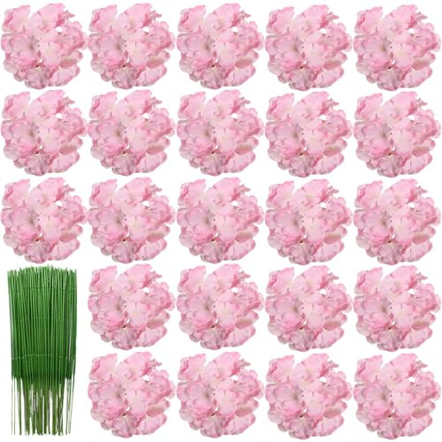 HinyoCo 28 Pz Ortensie Artificiali con steli, Ortensia di Seta Fiori Finti per Matrimonio Home Office Party Café Decorazione, centrotavola, composizioni Floreali (Rosa scuro)