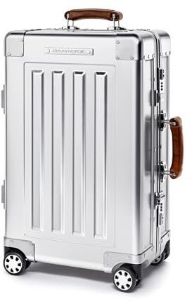 Sterling Pacific Reisekoffer für die Kabine, 40 l, Vollaluminium, 4 Räder, Handgepäck, italienische Ledergriffe, Metallic, 22,9 x 35,6 x 57,1 cm, Aluminium-Hartschalen-Reisetasche mit 4 Rädern,
