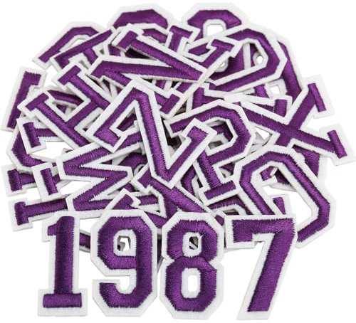 Iron on Letters and Numbers Patches for Clothes DIY Embroidered Patch A-Z, Numbers 0-9 Applique for Clothes Hats Backpacks Jackets Pants DIY Accessories (36pcs-Purple, 36pcs-Letter and Number)