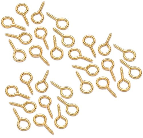 200 Pcs Small Eyelet Screws, 6 x 13mm Metal Eye Pins Hooks, Eye Bolts Screws, Gold