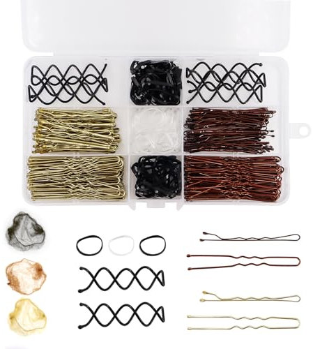 alwaiiz 372 Stück Haarnadeln, Haarnadeln mit Aufbewahrungsbox, Duttklammern, Set mit U-Haarspange, Haarnadeln, Spirale, Haarnetz, elastisches Haar