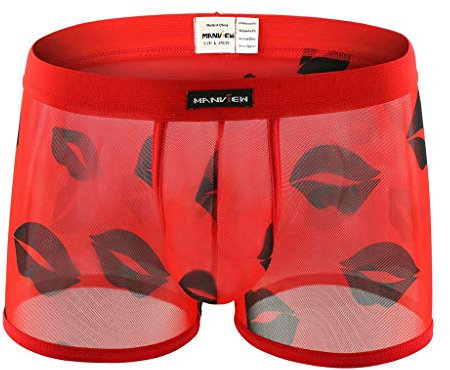 Lammfell Unterwäsche Herren mit bedruckten Unterwäsche für Männer Der Boxershorts Herren (Red, L)