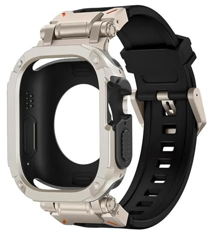 IRFKR Funda con correa para Apple Watch Band Ultra 2, 49mm, 44mm, 45mm, funda protectora de TPU, pulsera de silicona para IWatch Series 9, 8, 7, 6, 5, 4 correas de reloj(Ti-Black,44mm)