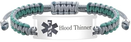 JunyiDIY Blutverdünner Medizinisches Alarmarmband, Geflochtenes Grau-Grünes Seil Hypoallergenes Notfall-ID-Band für Senioren Patienten Erste Hilfe YS5833​