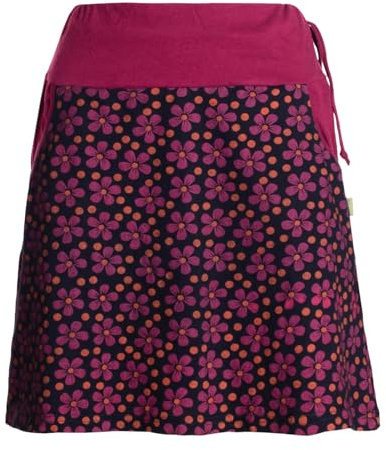 Vishes Alternative Bekleidung - Damen Mini-Rock Baumwolle Blumen-Muster Bund zum Schnüren mit Taschen schwarz-dunkelrot 44