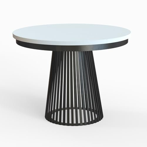 MEBLINI Esstisch Rund Ausziehbar aus Metall - Loft - Esszimmertisch Modern - Küchentisch - Ausziehtisch - Round Dining Table - Esszimmertische - 100-176x77cm - LAMORE - Weiß Matt/Schwarz Matt