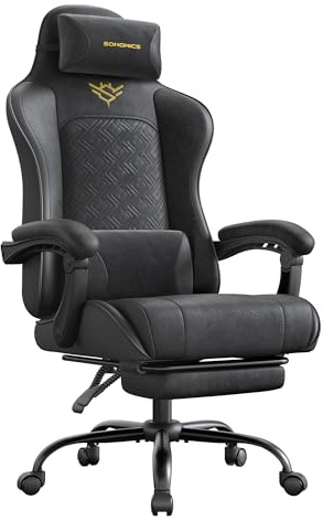 SONGMICS Sedia Gaming, Sedia da Ufficio Scrivania, Ergonomica, Seduta con Molle, Poggiapiedi, Braccioli con Meccanismo Sincronizzato, Nero Inchiostro OBG079B01