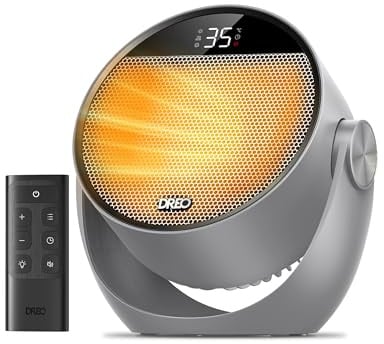 Dreo Heizlüfter Energiesparend Klein, Leiser 1500W Tragbar Heizlüfter mit Fernbedienung, Thermostat, 60° Neigbar, 8 Sicherheitsfunktionen, PTC-Keramik, 12-Std Timer, 3 Modus 3 Geschwindigkeit, Grau