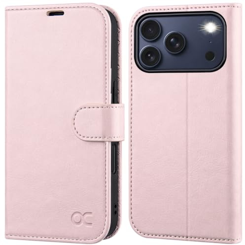 OCASE Hülle für iPhone 17 Pro 5G, Handyhülle Premium PU Leder Pink | Kartenfach Magnet Standfunktion RFID Blocker Stoßfest Lederhülle