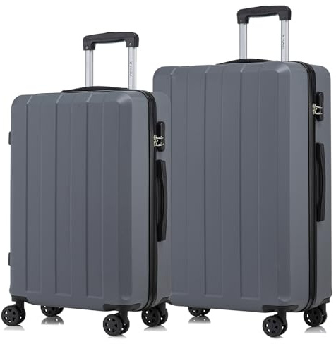 YONSLY Trolley Reisekoffer Suitcase Set, Rollkoffer Handgepäck, Kofferset, Gepäckset Hartschalenreisekoffer mit 4 Rollen 360°, Zahlenschloss, Weicher Gummigriff (2er Set, L&XL, Grau)