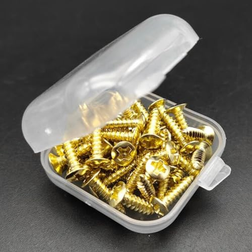 50 Gitarren-Pickguard-Schrauben Set mit Deckel für Storage Box für E-Gitarre und Bass (Gold)