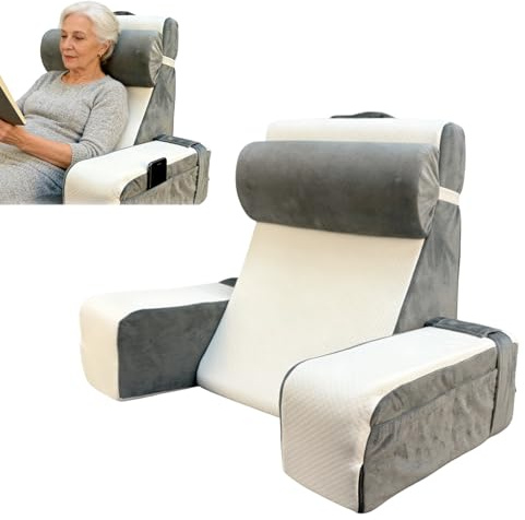 Bekasa Reading Pillow with Head Rest for Sitting in Bed, Large Back Pillows for Adults Backrest with Detachable Armrest & Adjustable Neck Pillow, Back Support Cushion for Reading, Watching, Gaming