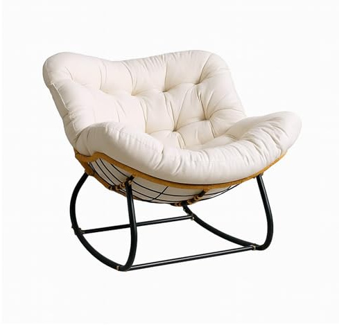 GREENSAPPIRE Übergroßer Outdoor Schaukelstuhl mit Dickem Sitzkissen Weiß | Breiter Outdoor Schaukelsessel mit Ergonomischer Wippfunktion und Dickem Kissen, Ideal für Terrasse, Garten und Wohnzimmer.