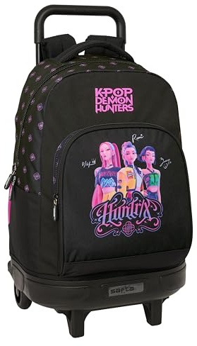 K-POP Demon Hunters - Zaino grande con ruote, compatto, rimovibile, ideale per bambini di diverse età, comodo e versatile, qualità e resistenza, 33 x 22 x 45 cm