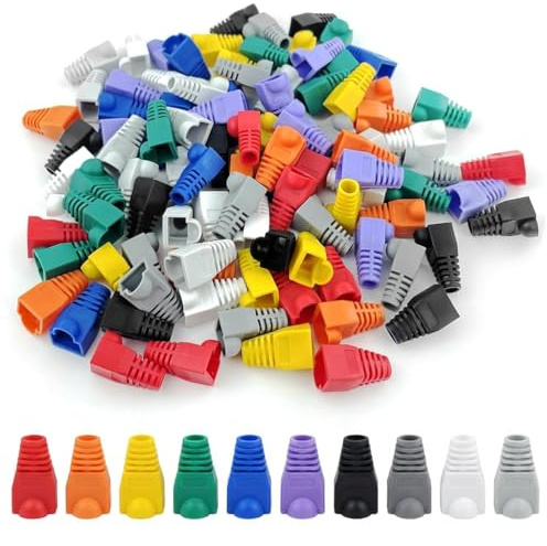 LUCTHY RJ45 Cable Plug Protector Boots for CAT5 CAT6, 100 Pack, Soft PVC | 100 colorful ethernet cable connector protective cover for CAT5 CAT5e CAT6 CAT6e. RJ45 network wire LAN strain boots