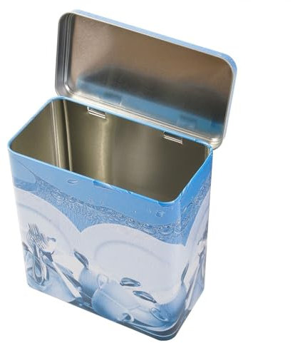 BURI Geschirrspülmittelbox aus Metall 16x8x18cm Aufbewahrungsbox mit Deckel Aufbewahrungsdose Aufbewahrung Küche Zubehör Blechdose mit Motiv Metalldose Dose Gefäß Behälter Geschirrspültabs Hellblau