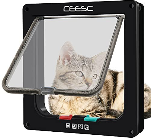 CEESC Gattaiola Porta Basculante per Gatti e Cani,Entrata e Uscita Controllabili, Facile da Installare Gattaiola per gatti grandi(Bianca, L)