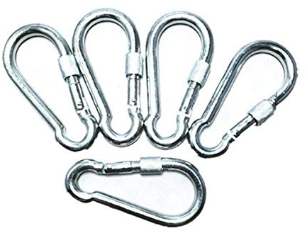 ESKONI 5 Pc 4.5 Big Heavy Duty 750LBS Stainless Steel Non Rust Spring Snap Keychain Clip Hook Carabiner Screw Lock Key Ring Hook with Spring Loaded Gate,Outdoor, Camping, Traveling, Hiking etc
