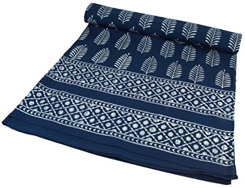 GURU SHOP Blockdruck Tagesdecke, Bett & Sofaüberwurf, Handgearbeiteter Wandbehang, Wandtuch - Design 12, Baumwolle, Size:Double 225x275 cm