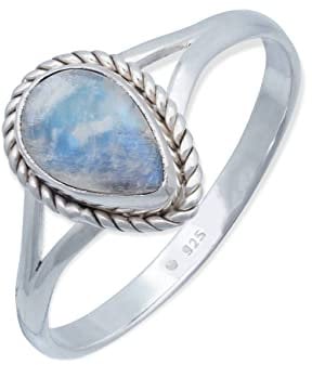 mantraroma Damen Ring Silber mit Stein Regenbogen Mondstein Edelstein weiß dezent verspielt