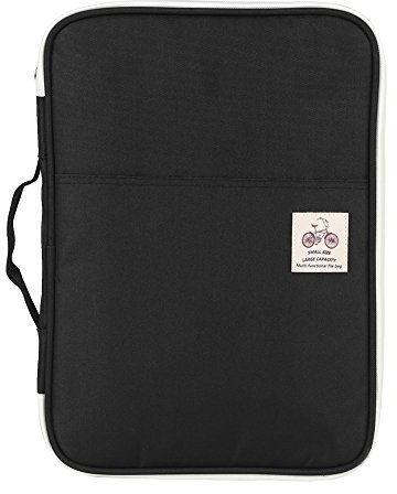 GLOGLOW 5Colors A4 Document Bag, Multi-funzionale impermeabile Oxford cartella di file di panno Portafoglio Organizer Notebook Notebook con cerniera(nero)