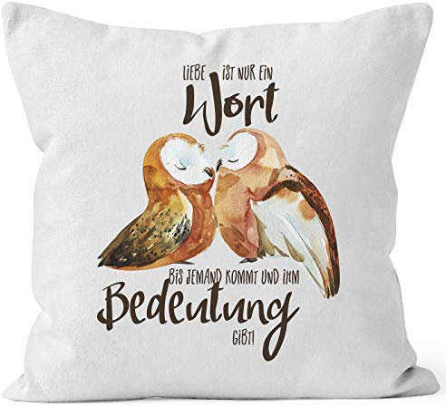MoonWorks® Kissen-Bezug Liebe ist nur EIN Wort Eule Liebe Spruch Kissen-Hülle Deko-Kissen Baumwolle weiß Unisize