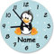 Shirtinstyle Wanduhr Kinderzimmeruhr Pinguin mit Wunschnamen Geschenk Uhr Kinder Handmade, 20cm, Farbe Pastellblau
