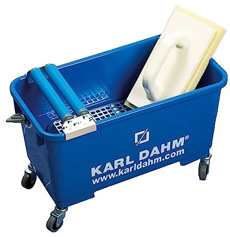 Karl Dahm Lavage Express à Rouleaux I Set de Lavage pour Carreleurs I Seau à Laver le Carrelage à 4 Roues I Set de Lavage de Carreaux Pro à 2 Rouleaux - Pour Taloches et Éponges Mieux Essorées - 11423