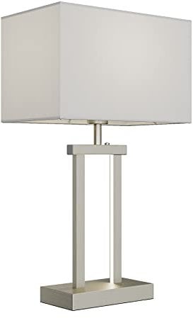 Lindby LED Tischlampe dimmbar, Tischleuchte Stoffschirm weiß, Nachttischlampe 2 Lichtquellen, Schlafzimmerlampe, Wohnzimmerlampe, Nachttischleuchte