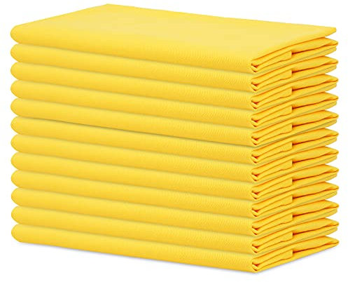 Sweet Needle - Pack of 12-100% Cotton Oversized Dinner Napkins 45 CM x 45 CM (18 IN x 18 IN), Yellow - Heavy weight fabric for daily use with Mitered corners finish