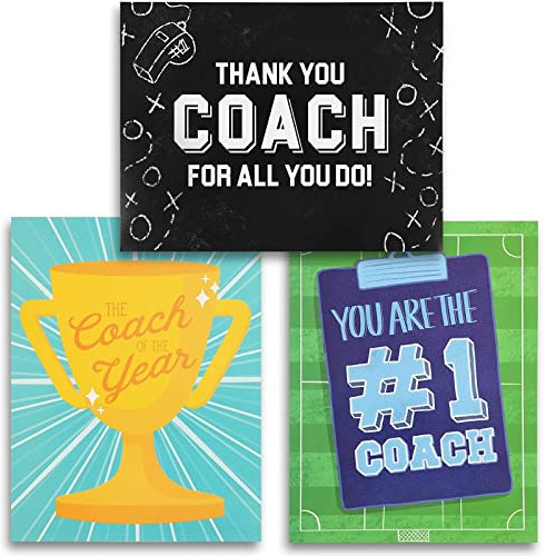 3 XXL-Dankeskarten mit Umschlägen für Fußballtrainer*innen, Tennistrainer*innen, Sporttrainer*in, 3 Motive, 28 x 22 cm