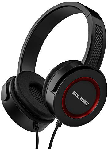 ELBE AU-813-NR - Auricular de diadema con micrófono, ajustable, micrófono integrado, cable 1.2 M, conector 3.5 mm, diámetro 40 mm, impedancia 320 HM negro/rojo