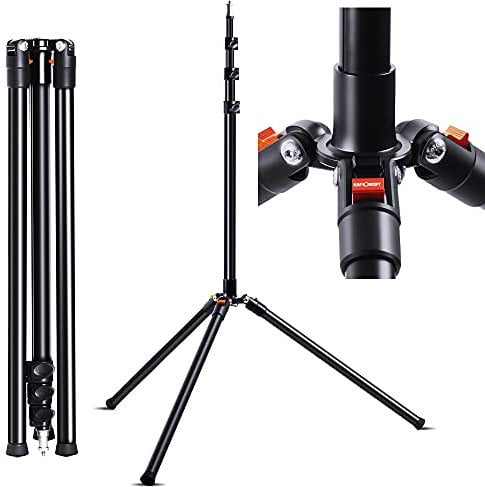 K&F Concept Stativo Fotografico 57cm-230cm,Treppiede in Alluminio Caricato a Molla Pieghevole a 180 Gradi Luce Treppiede Carico 4kg per Luce LED/Flash Stroboscopicoi/Softbox/Riflettori e Parasole