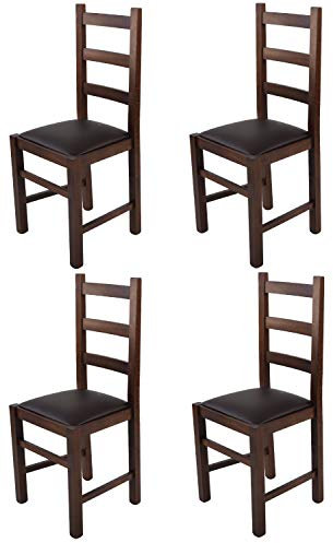 t m c s Tommychairs - Set 4 chaises Rustica, Robuste Structure en Bois de hêtre peindré en Noyer foncé et Assise rembourrée et revêtue en Cuir Artificiel Couleur Moka