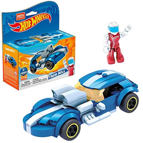 Mega Construx GVM31 - Hot Wheels Twin Mill Bauset mit 111 Bausteinen, 1 bewegliche Mikro-Actionfigur im Rennanzug, Spielzeug ab 5 Jahren