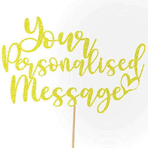 Any Text Personalised Glitter Cake Topper - Gold Name, Age, Words Glitter Cake Decoration and Sprinkles - Happy Birthday Decorations - Personalised Toppers for Cakes by Cakeshop