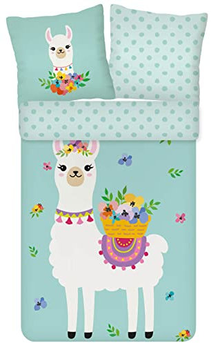 ESPiCO Bettwäsche Trendy Bedding Lama Blumen Blüten Punkte Wolle Wendeoptik Pinata Tiermotiv Renforcé, Größe:135 cm x 200 cm