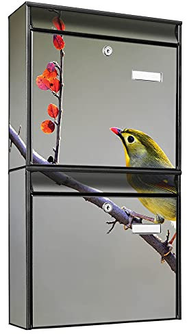 banjado® Briefkastenanlage 2 Fach 36x64x10cm mit Motiv/Briefkasten groß mit Namensschild/Postkasten A4 Einwurf inkl. Montagematerial & je 2 Schlüsseln/Briefkasten ohne Zeitungsfach