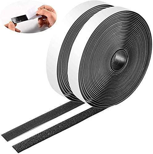 IHKFILAN Klettband Selbstklebend Extra Stark Klettverschluss | Doppelseitig Klebende Flauschband Hakenband(Schwarz, 25 mm, 10 Meter)