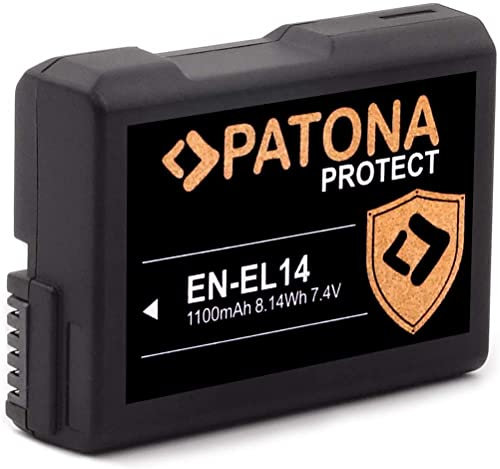 PATONA Protect V1 EN-EL14 EN-EL14a Batterie 1100 mAh avec capteur NTC et boîtier V1