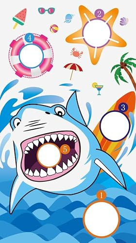 Hai Wurfspiel Banner mit 3 Sitzsäcken,Hai-Geburtstag Party Dekorationen unter dem Meer Ozean Thema Bean Bag Spiel Sets Indoor Outdoor Hof werfen Spiele(135x75cm)
