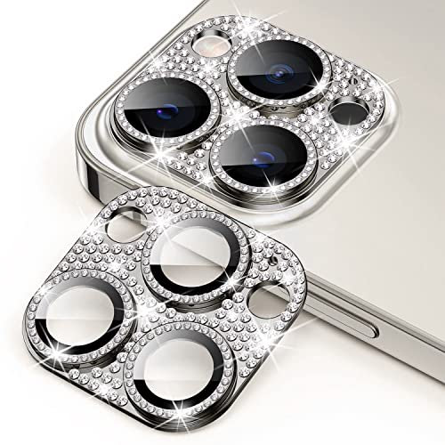 AiMok Bling Pellicola Fotocamera Compatibile con iPhone 14 Pro/14 PRO Max, HD Vetro Temperato Alluminio Rim Protezione Lente Pellicola Anti Graffio Custodia per iPhone 14 Pro/14 PRO Max - d'Argento