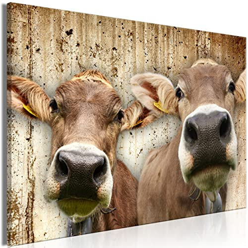 decomonkey Bilder Abstrakt Tiere 120x80 cm 1 Teilig Leinwandbilder Bild auf Leinwand Vlies Wandbild Kunstdruck Wanddeko Wand Wohnzimmer Wanddekoration Deko Natur Wildtiere Beton Kuh