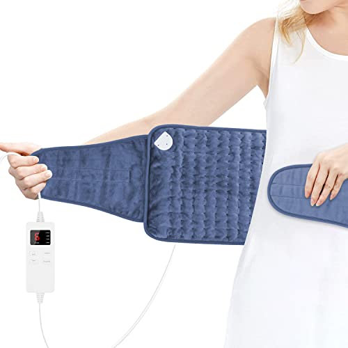 ZWOOS Cojín térmico de 120x30 cm,manta térmica eléctrica con apagado automático y protección contra sobrecalentamiento, 6 niveles de temperatura, 4 ajustes de tiempo, para cuello, (azul)
