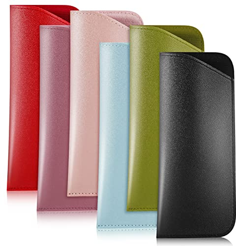 Heyu-Lotus 6 Pack Soft Glasses Case, Leather Sunglasses Pouch | Soft Eyeglasses Bag for Women Men Kids Slim Spectacle Case for Purse Pocket Car