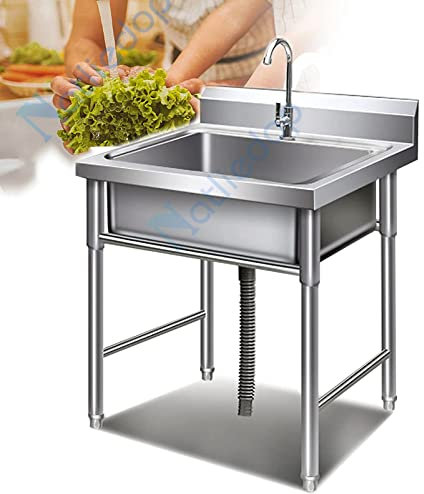 PROPFE Fregadero de Catering Fregadero Comercial de Acero Inoxidable 304 Fregadero de Servicio Independiente de 1 Compartimento para Garaje, Restaurante, Cocina, lavadero