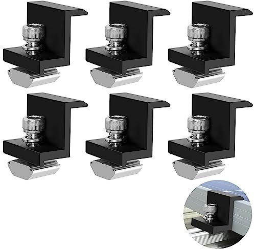 KIKIGOAL Central Clamp 30 mm Black, 6 Pieces Solar Panel Mounting End Clamp Kit, Solar End Clamp Adjustable Solar Panel for PV Solar Panel Mounting on the Roof, Z-Bracket Solar Panel Mounting Bracket